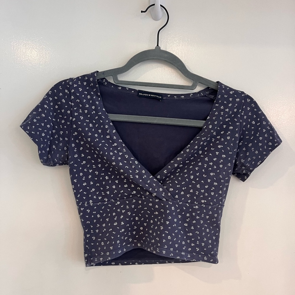Brandy Melville Blue Flower Crop Top